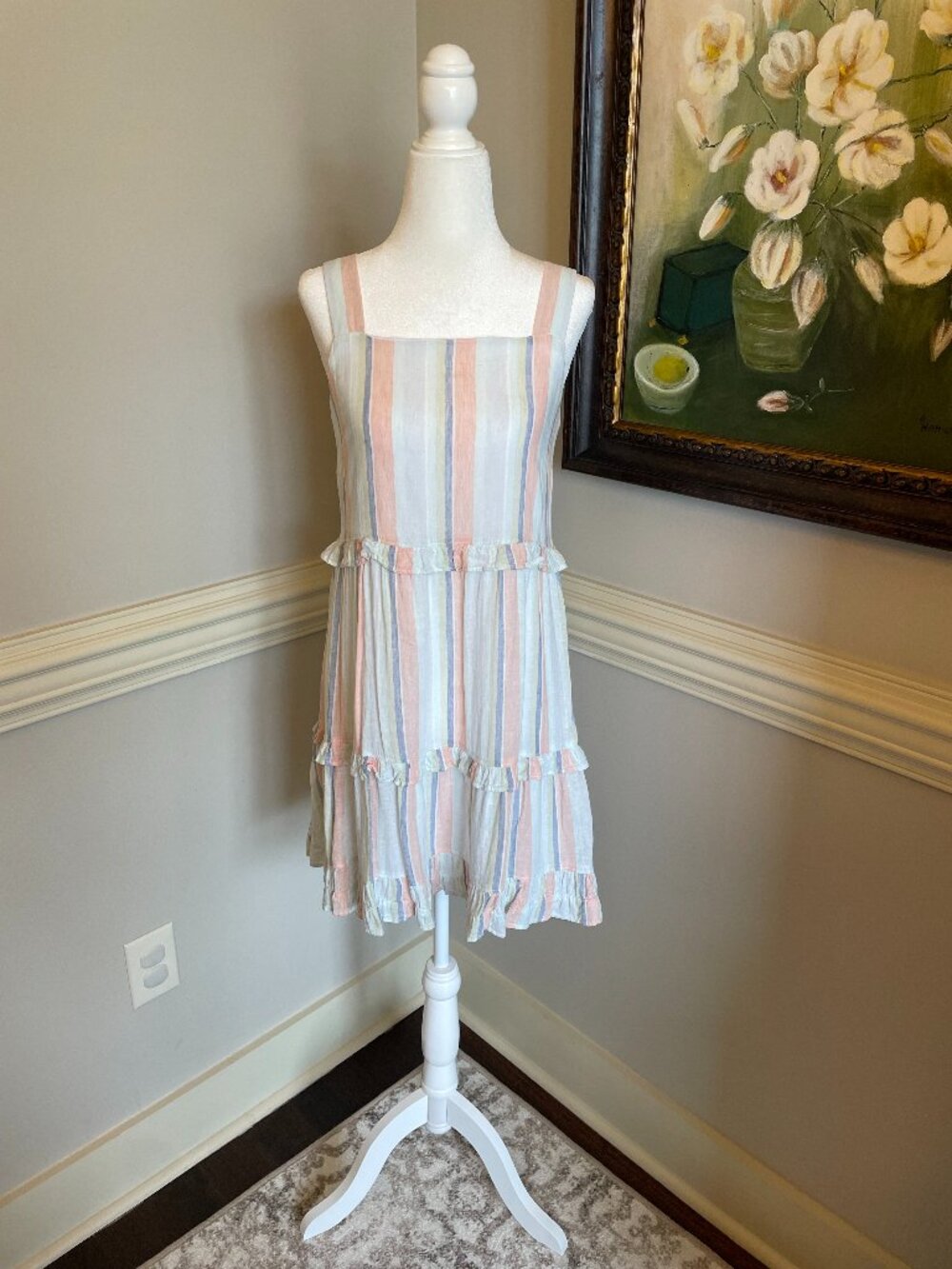 Rails Sandy Light Blue, Peach, and Light Green Multi Striped Mini Dress Size XS